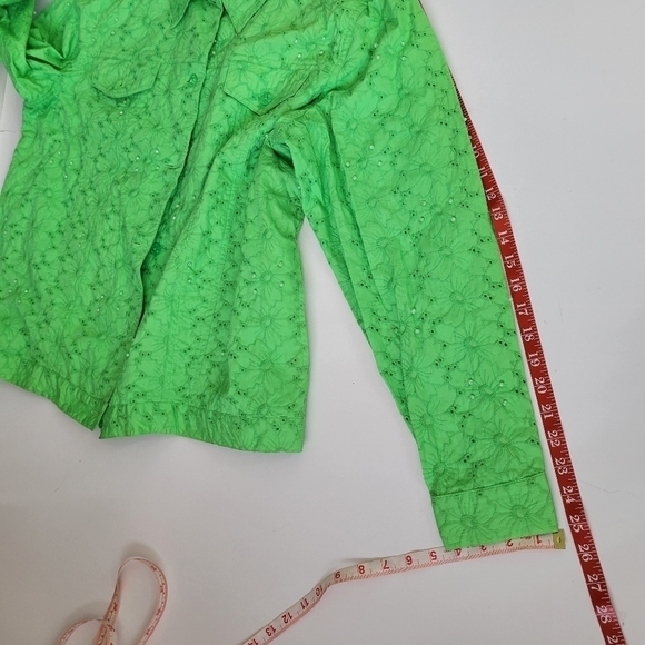 Quacker Factory Vintage Cotton Seed Pearls Eyelet Embroidered Green Jacket XL - Picture 15 of 17
